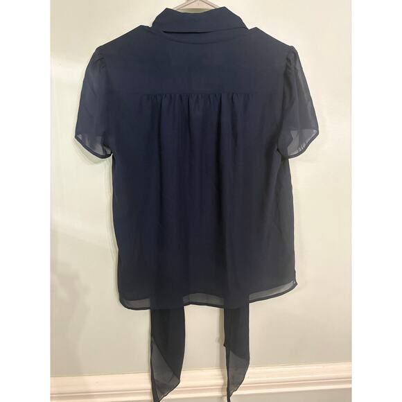 Ann Taylor Factory Navy Chiffon Tie-Neck Blouse - Picture 3 of 4